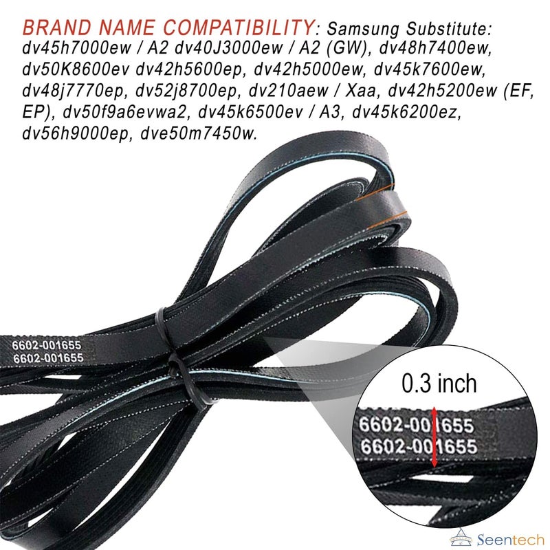 Seentech 6602-001655 Dryer Drum Belt for Samsung Dryer by Seentech - Replaces: 5PH2337,935594,6602-001314,PS4133825,6602-001655,AP4373659,6602-001314,1935594,LB1655 - Image 2